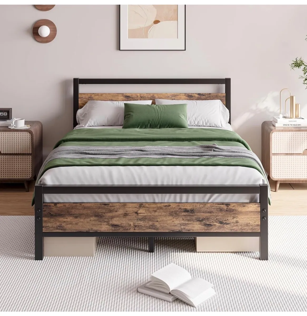 Metal Platform Bed Frame, Double Size, Black | Woo - Image 1
