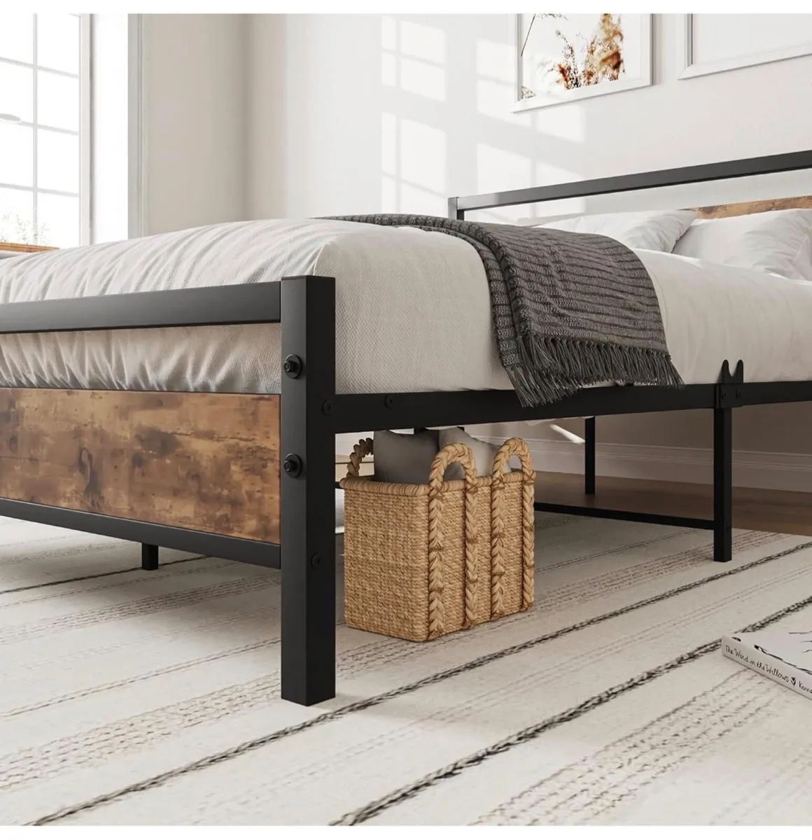 Metal Platform Bed Frame, Double Size, Black | Woo - Image 2