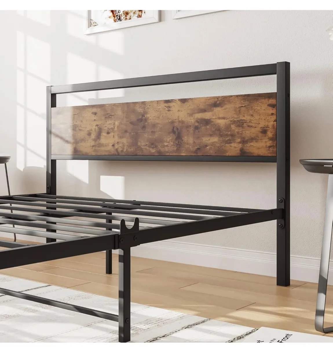 Metal Platform Bed Frame, Double Size, Black | Woo - Image 2