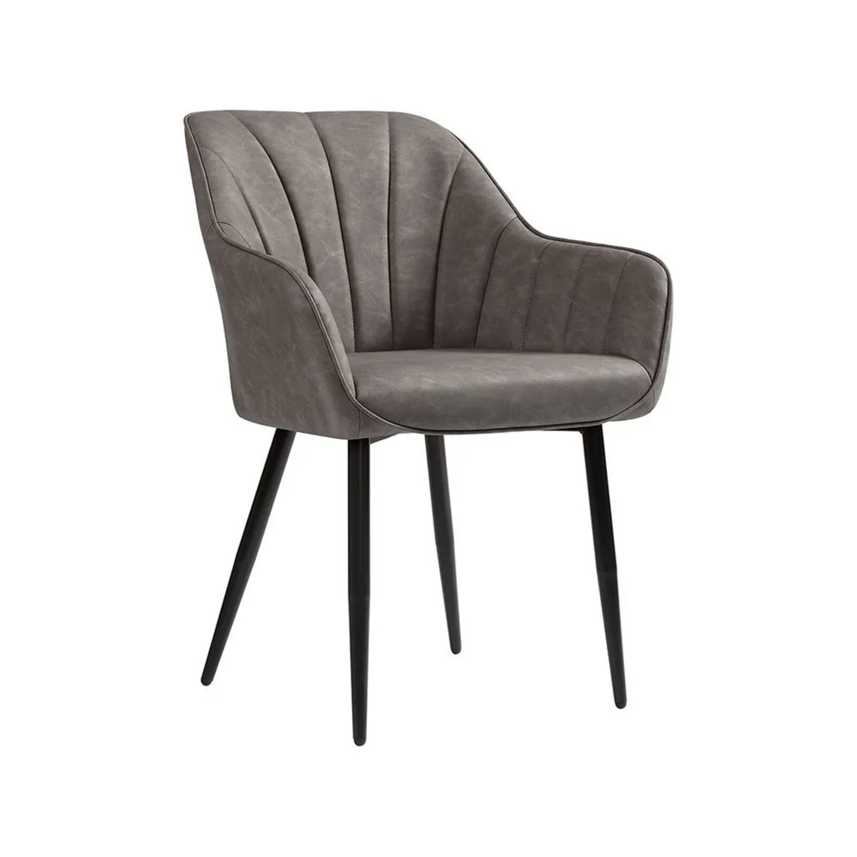 Set of 2 Grey Dining Chairs with Armrests Quilted - Image 3