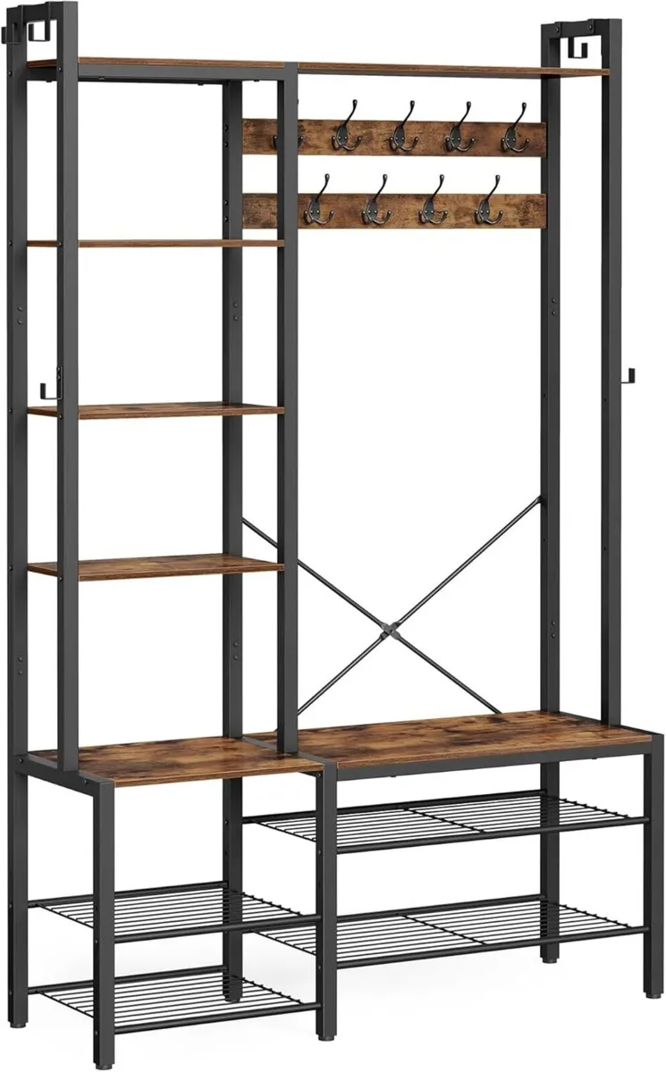 Industrial Hallway Coat Rack with Bench, Shoe Stor - Image 3