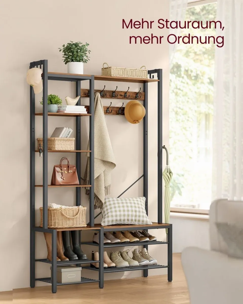 Industrial Hallway Coat Rack with Bench, Shoe Stor - Image 4