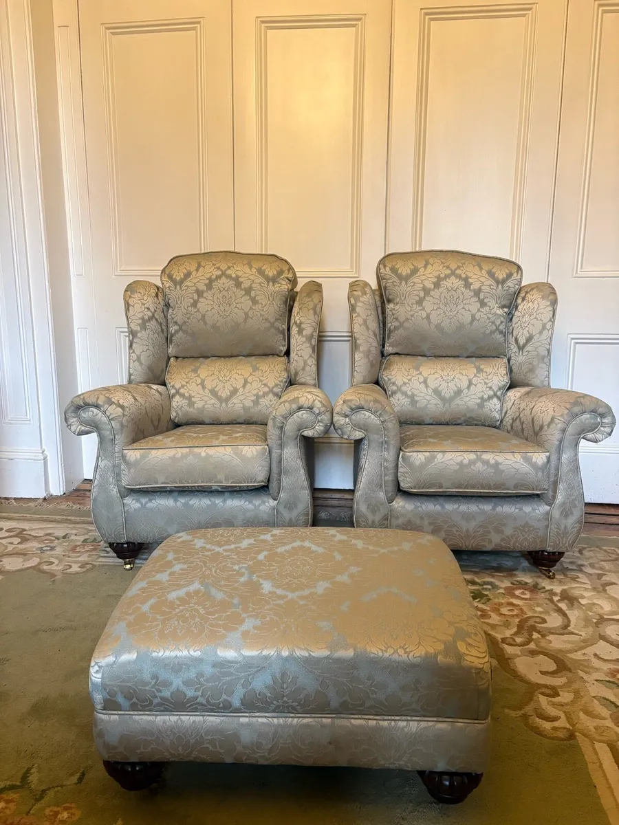2 x Finline Armchairs and Foot Stool - Immaculate - Image 1