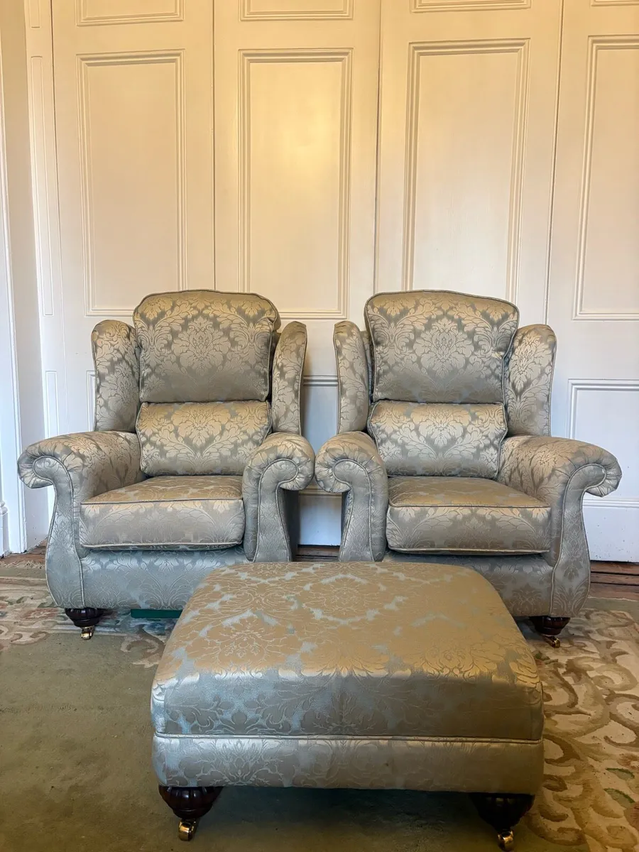 2 x Finline Armchairs and Foot Stool - Immaculate - Image 2