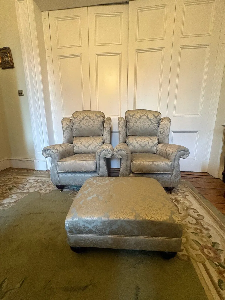 2 x Finline Armchairs and Foot Stool - Immaculate - Image 3