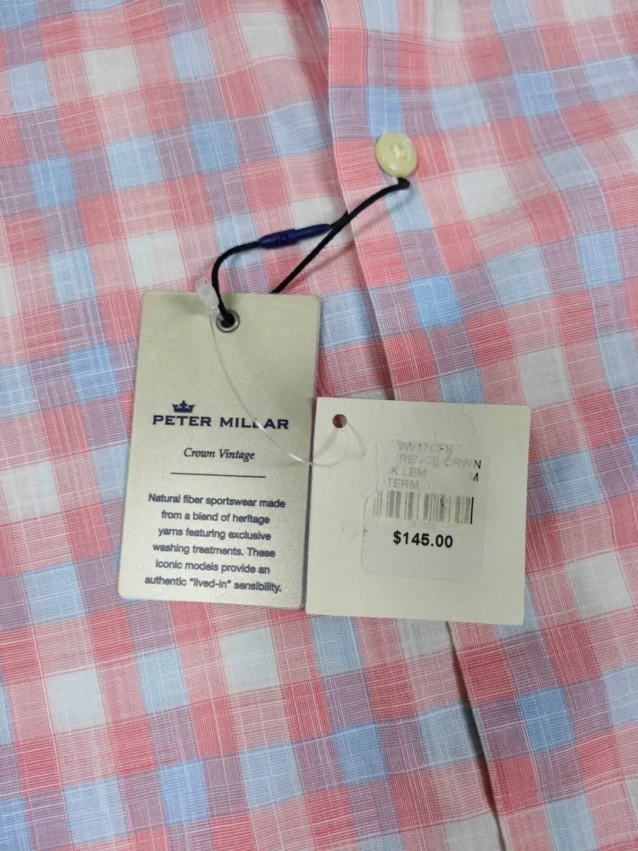 New Peter Millar Short Sleeve Check Shirt Mens M/L - Image 3
