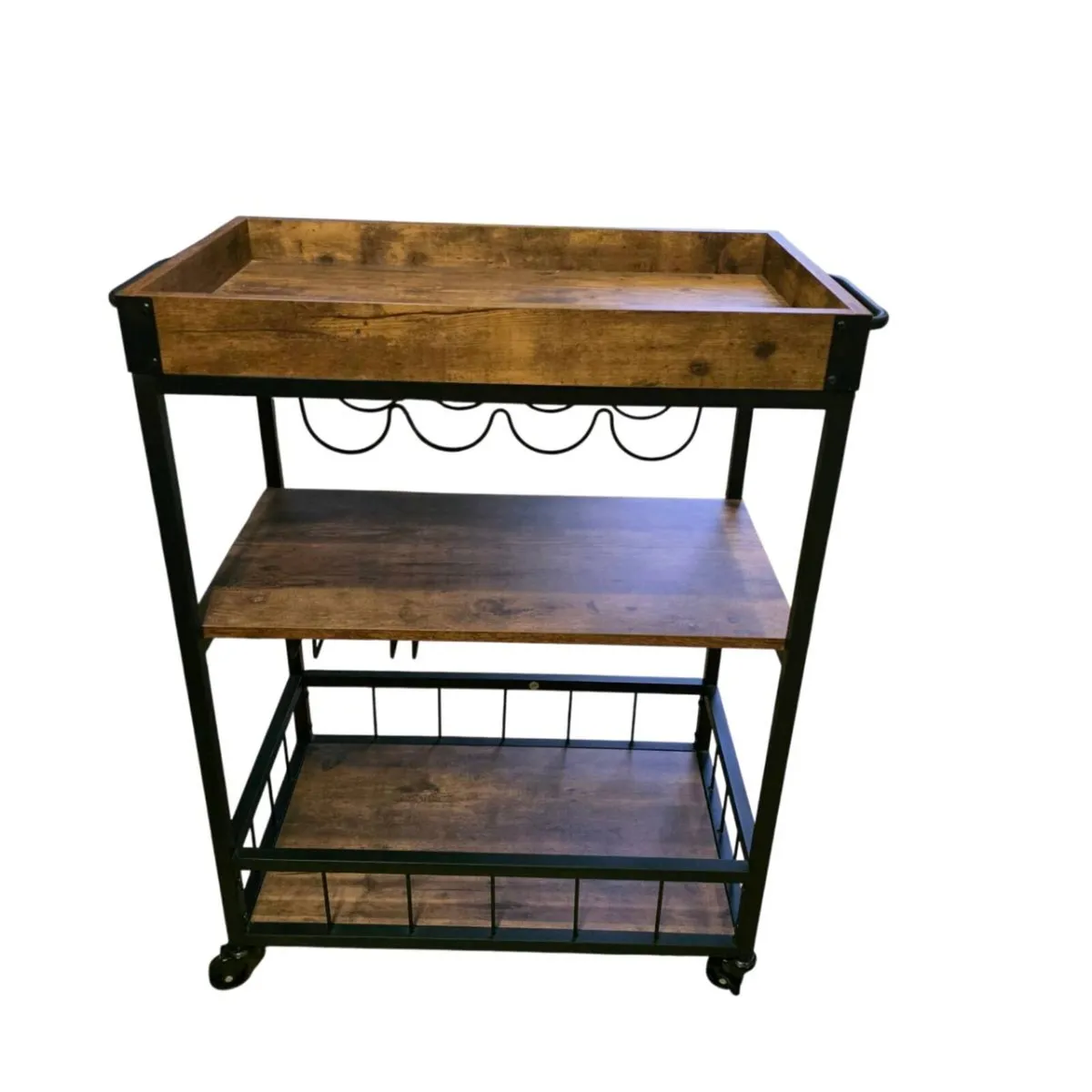 Serving trolley, oak smoke/black - Image 1