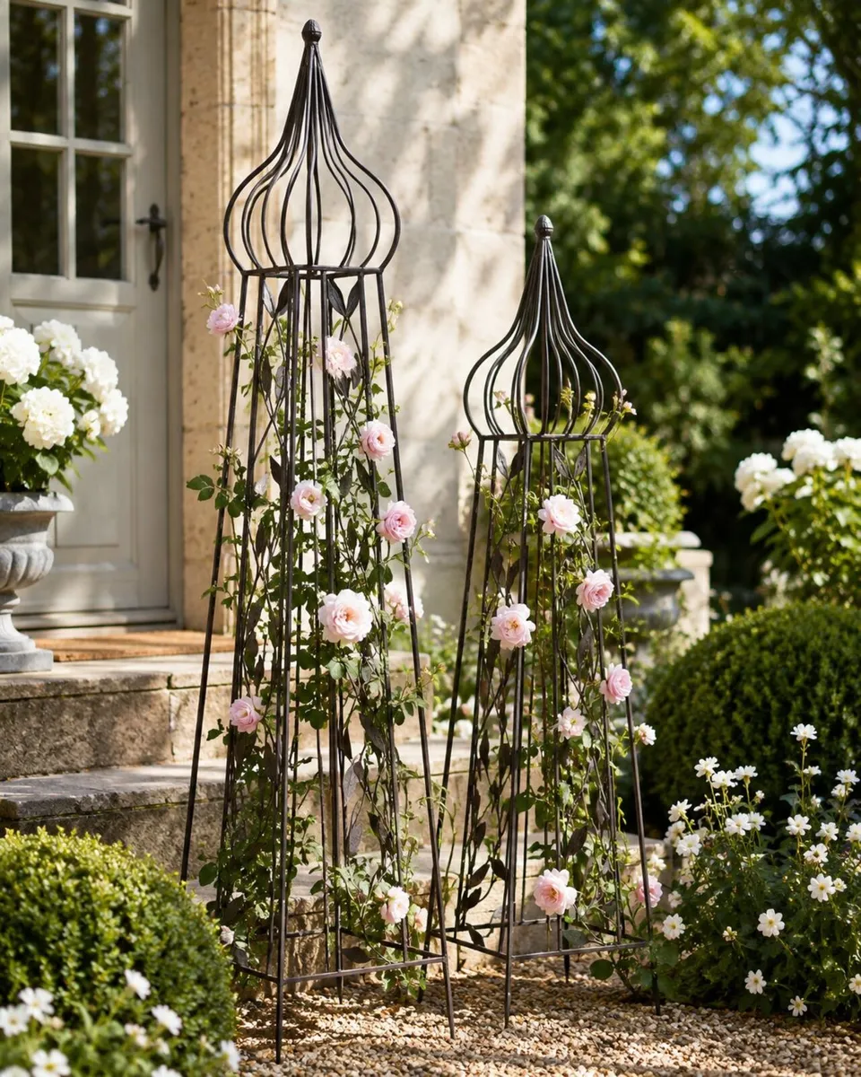French Style Rose Obelisks Set of 2 - Image 1