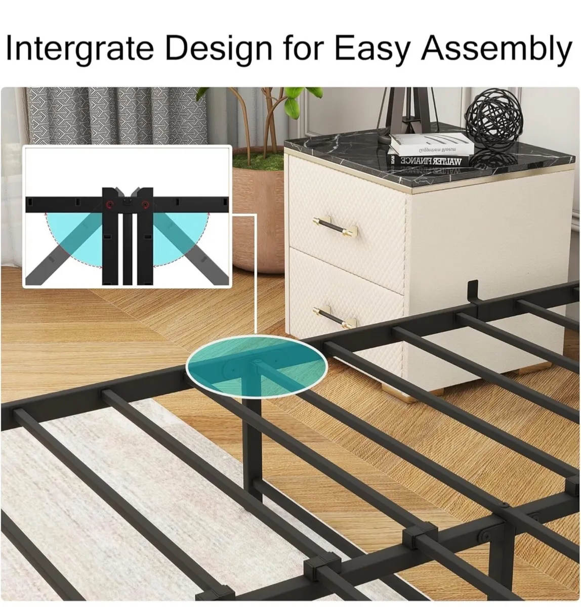 4ft6 Double Size Bed Frame with LED Lights Storage - Image 2