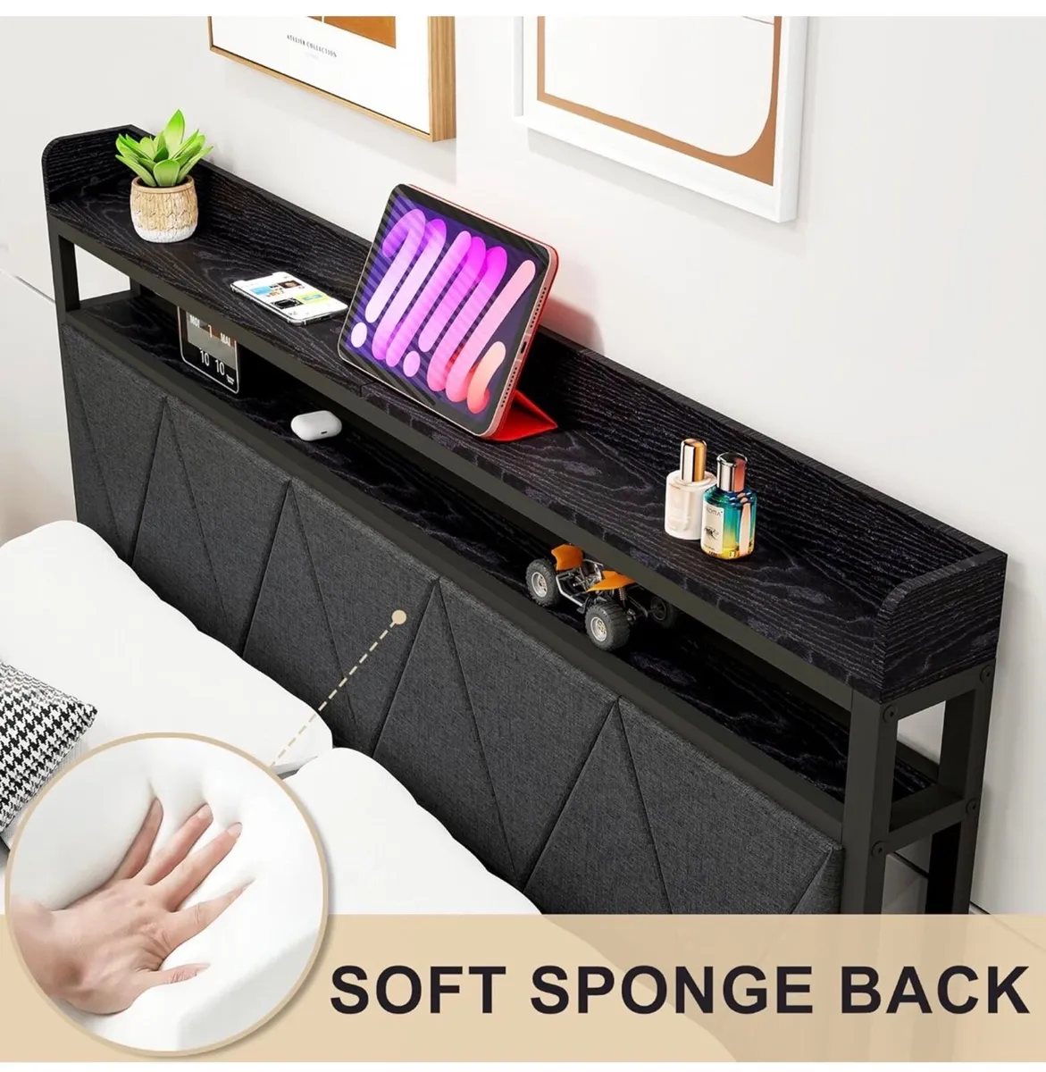 4ft6 Double Size Bed Frame with LED Lights Storage - Image 3
