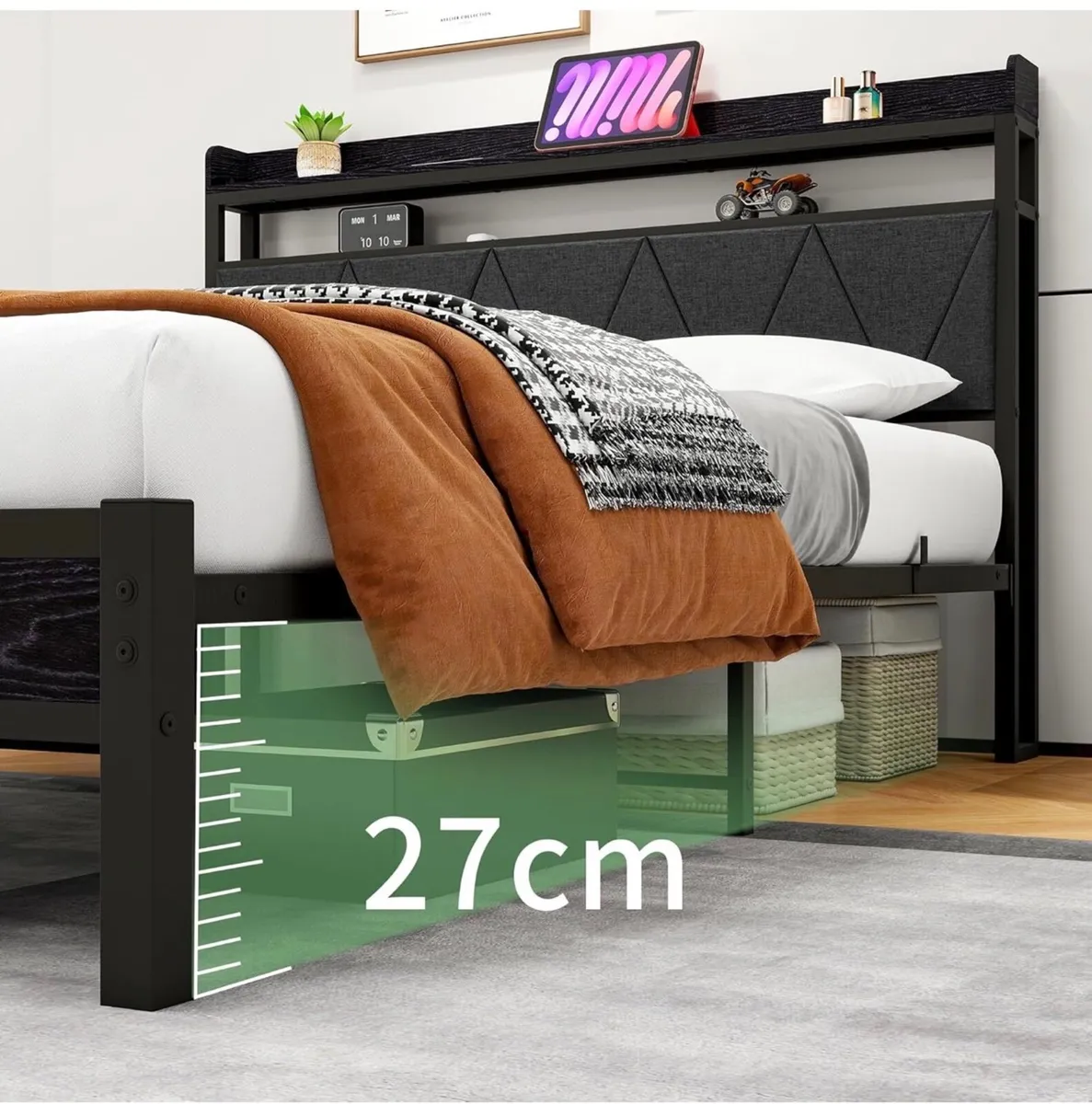 4ft6 Double Size Bed Frame with LED Lights Storage - Image 4