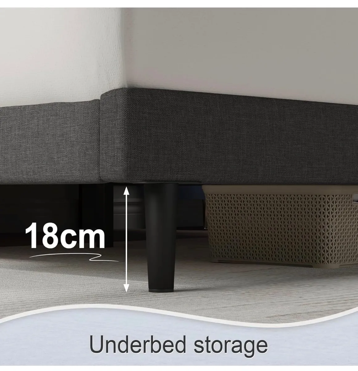 Double Bed Frame, Dark Grey, Upholstered Wooden Sl - Image 4
