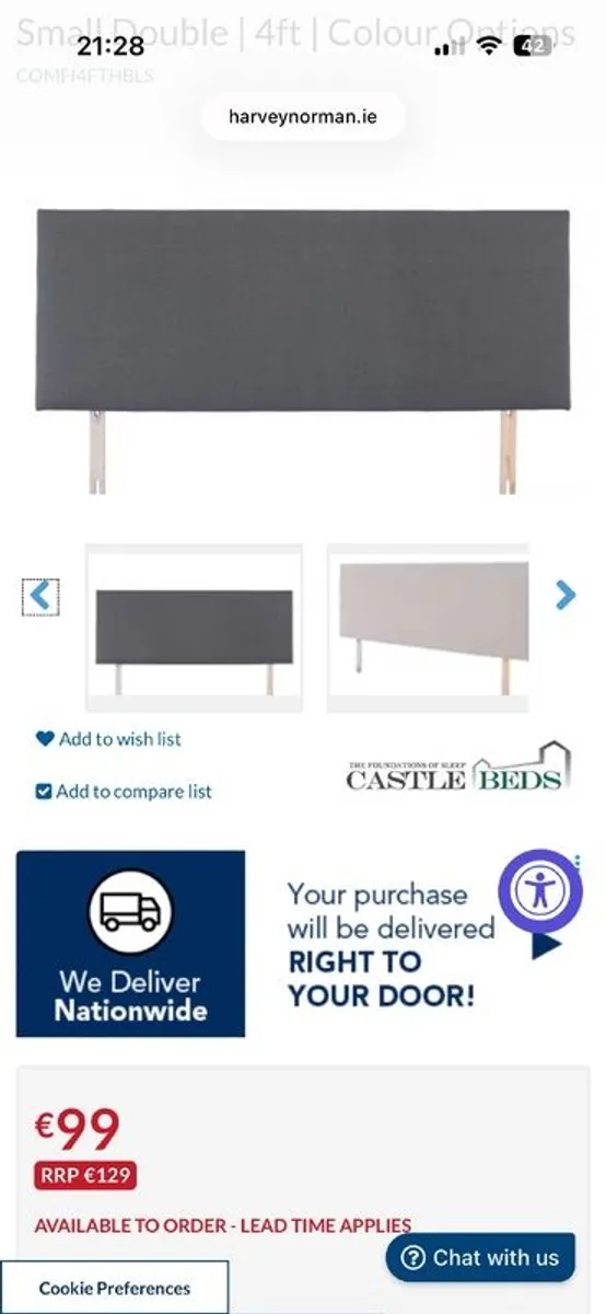 Small double grey headboard