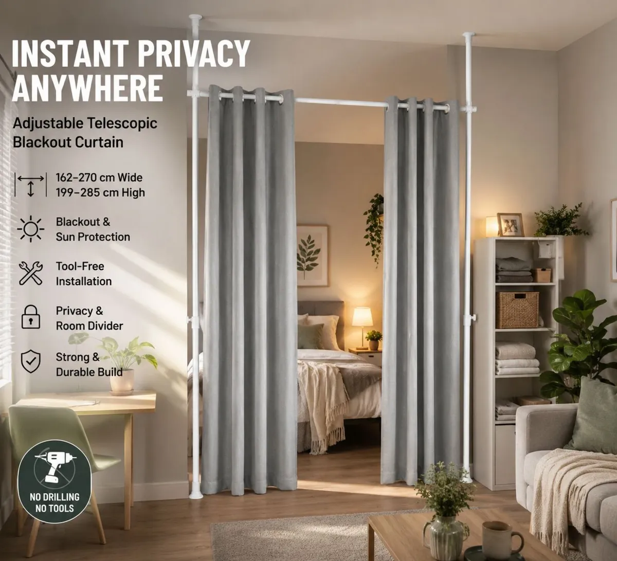 Floor to Ceiling Blackout Curtain with Metal Teles - Image 1