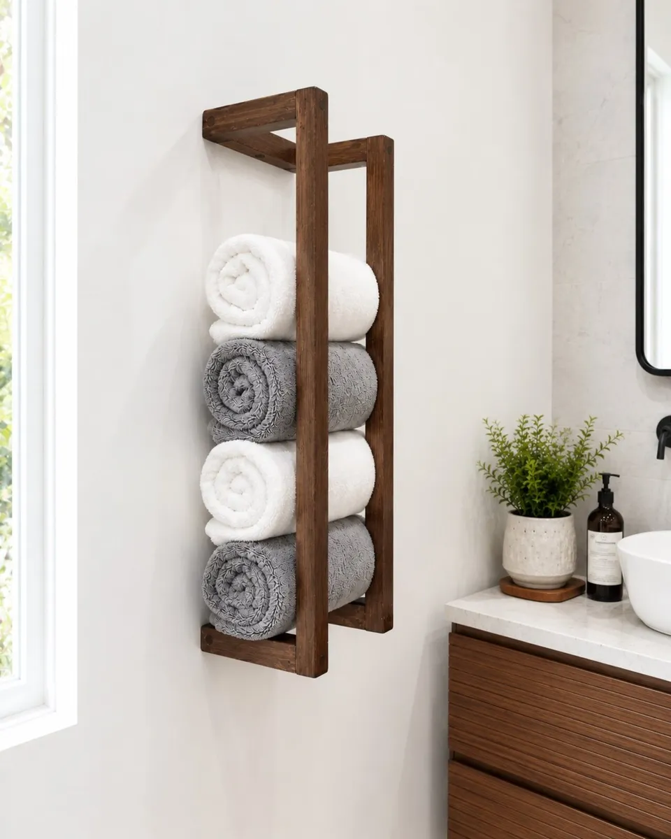 Handmade Wood Towel Rack - Dark Walnut Finish - Image 1