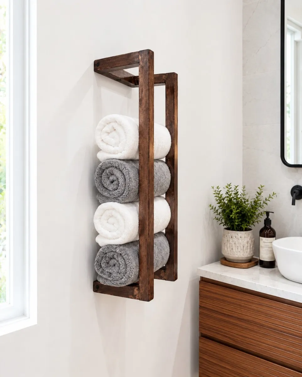 Handmade Wood Towel Rack - Dark Walnut Finish - Image 3