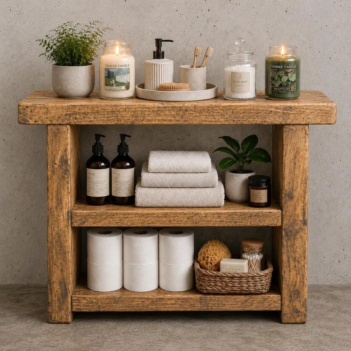 Rustic Wood Bathroom Storage Unit Brand New - Image 2
