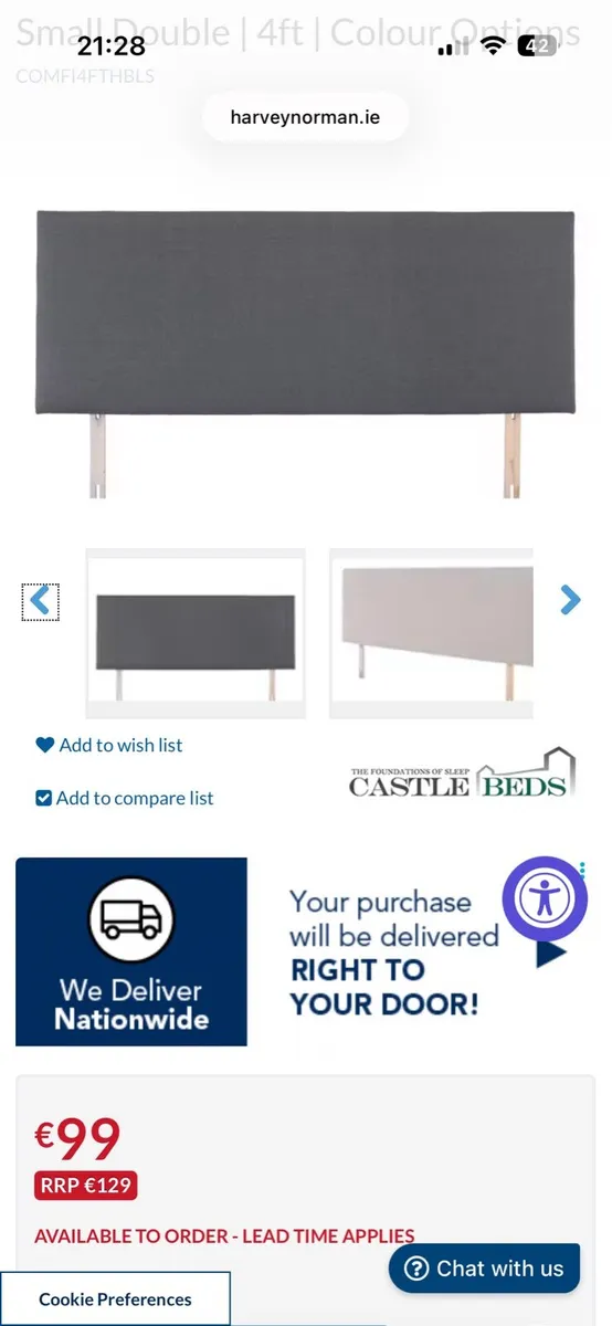 Small double grey material headboard