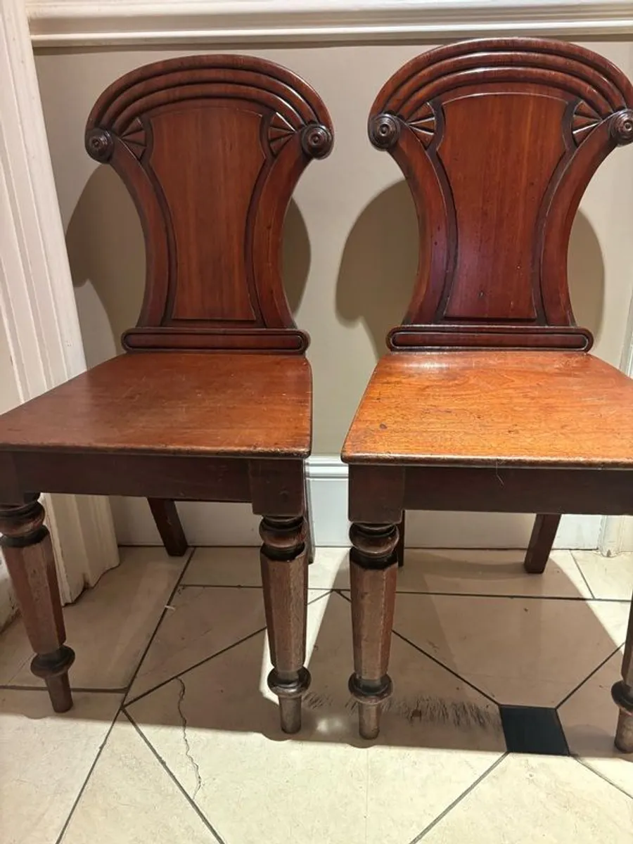 Two Antique Mahogany Hall Chairs - Image 1