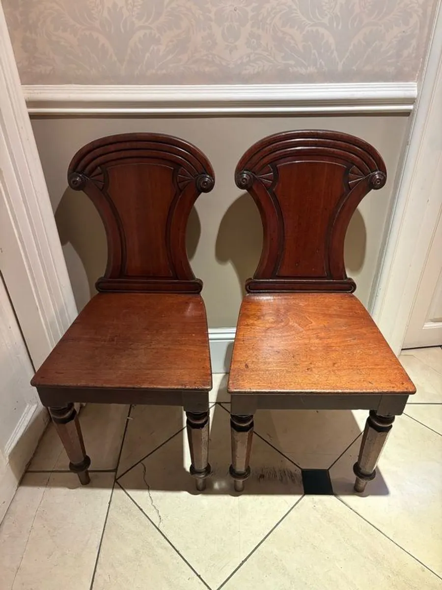 Two Antique Mahogany Hall Chairs - Image 4