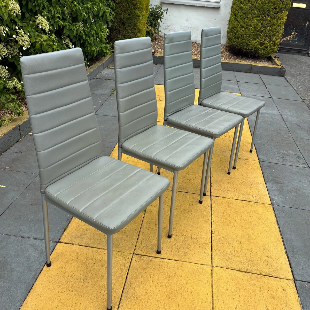 Great Condition 4 grey Leather Chairs - Image 2