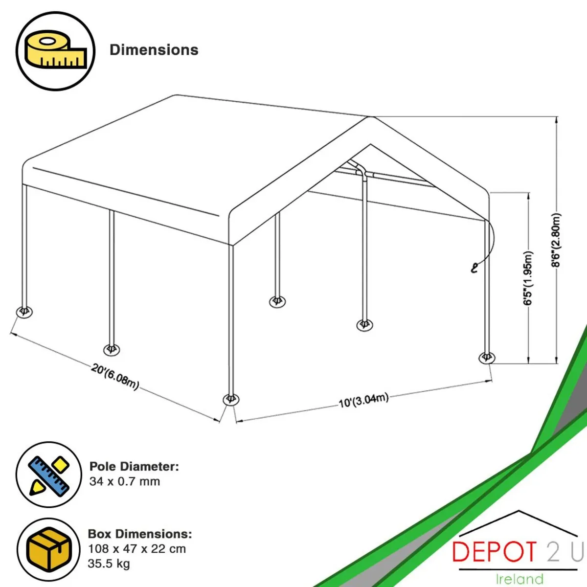 Canopy Carport 20 x 10 x 8.6 ft - Image 2