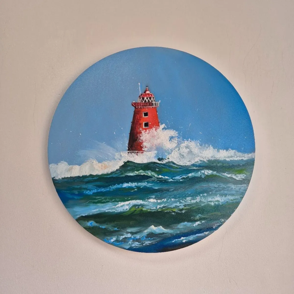 Storm Bram at Poolbeg Lighthouse | Oil Painting on - Image 1
