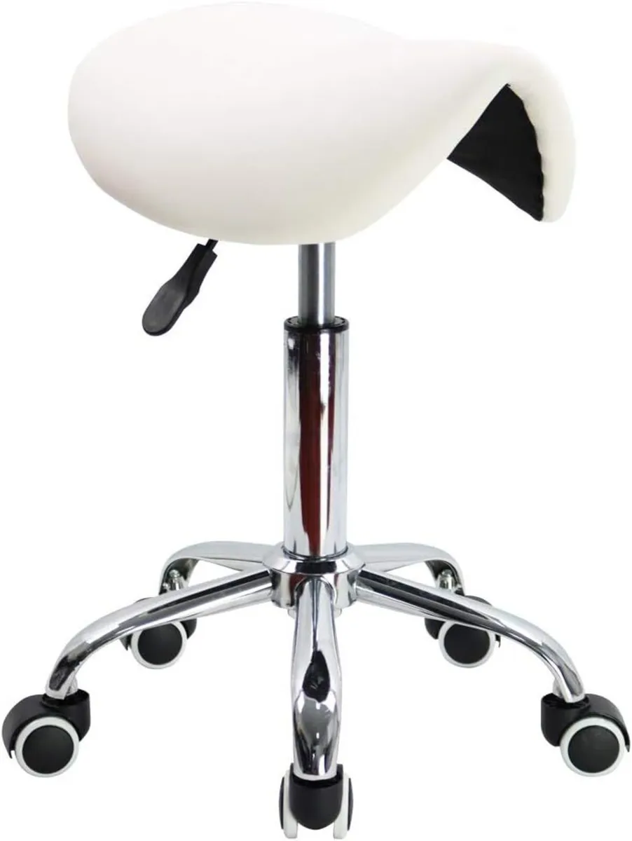 Saddle Stool PU Leather Swivel Chair with Wheels - Image 1