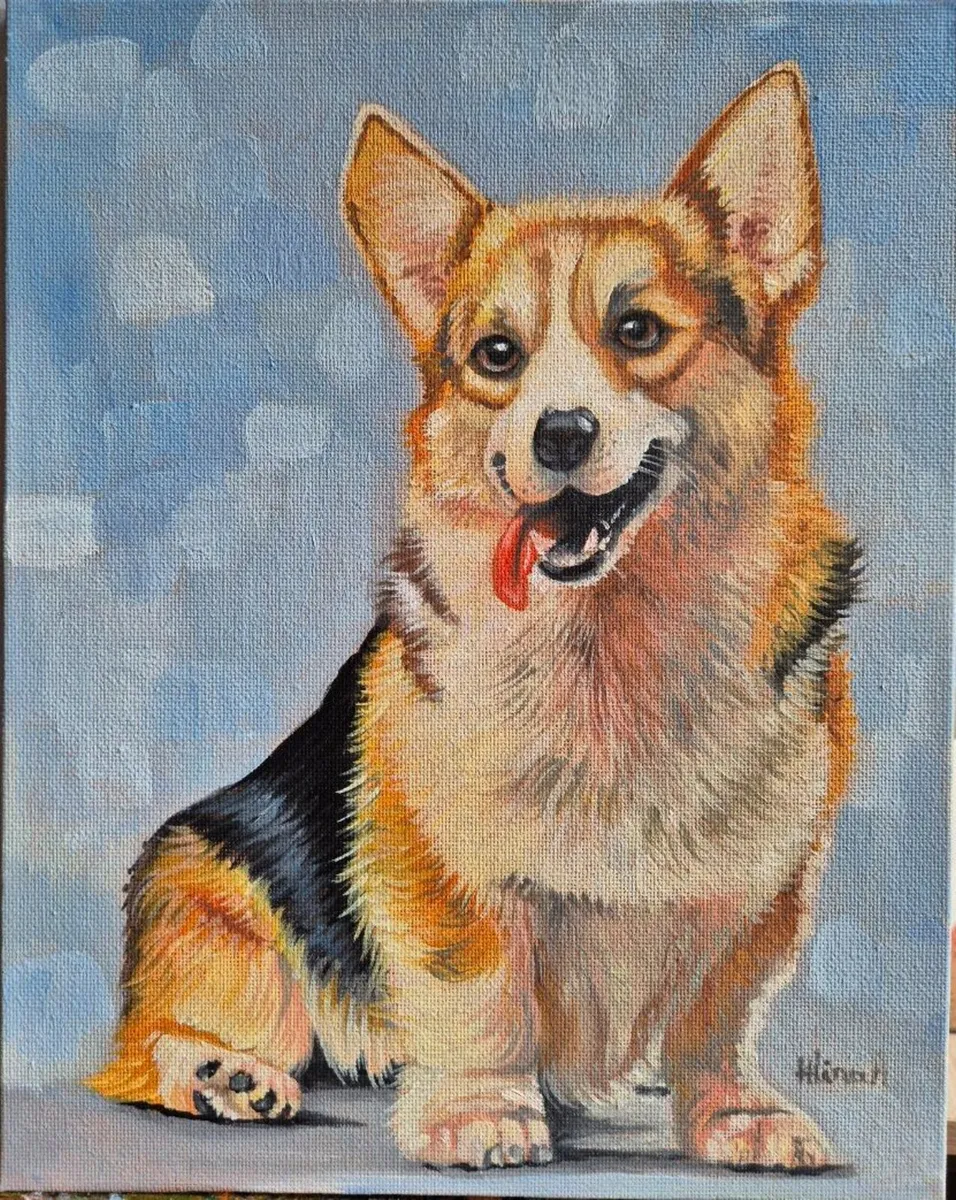Happy Corgi - oil painting - Image 4