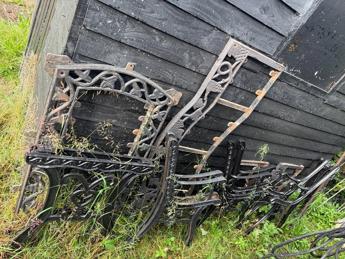 cast iron grape bench + chairs + table - Image 1