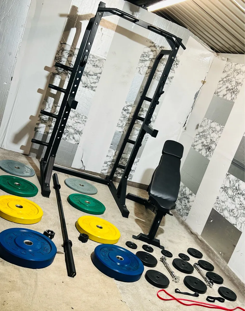 HALF RACk  COLOURED WEIGHTS BENCH BAR DUMBLS - Image 2