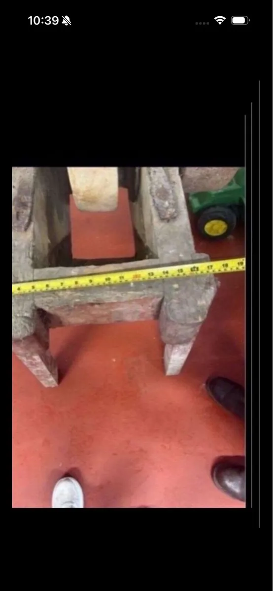 19 century stone wheel with stand and pully belt - Image 4