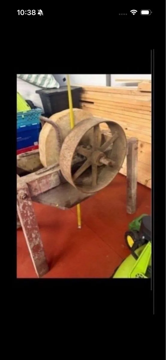 19 century stone wheel with stand and pully belt - Image 1