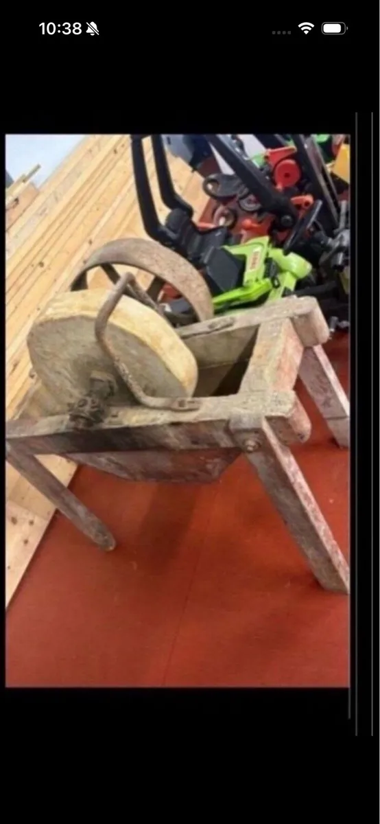 19 century stone wheel with stand and pully belt - Image 2