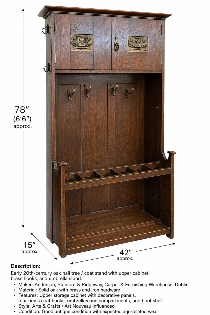 Oak Arts and Crafts Hall Stand-Grafton Street Dub - Image 1