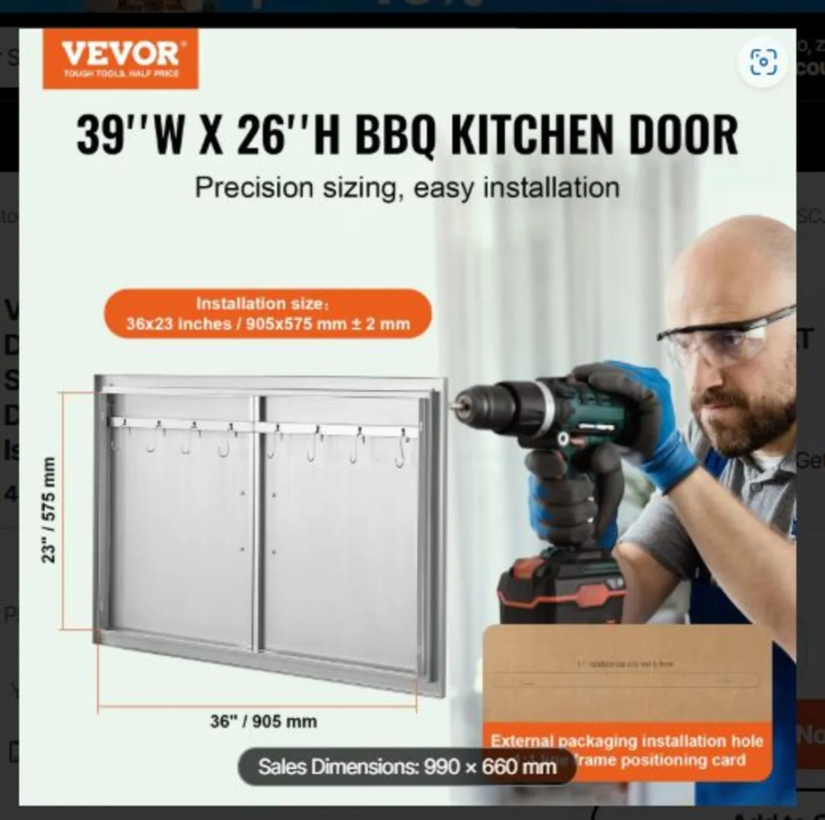 BBQ Access Door Outdoor Kitchen 990x660mm - Image 2