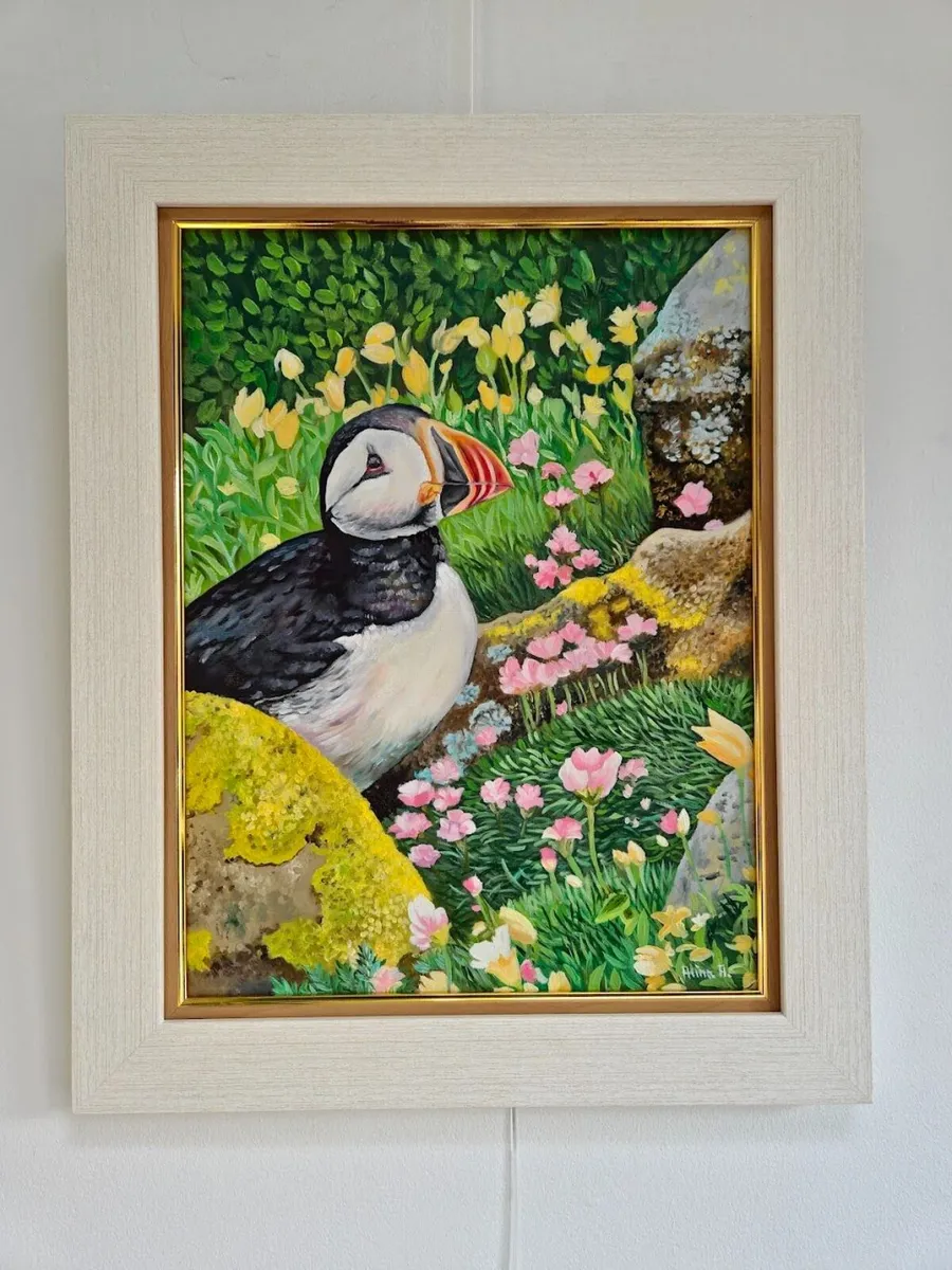 Puffin at Saltee Island'' | oil Painting | Framed - Image 1