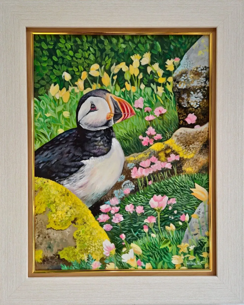 Puffin at Saltee Island'' | oil Painting | Framed - Image 2