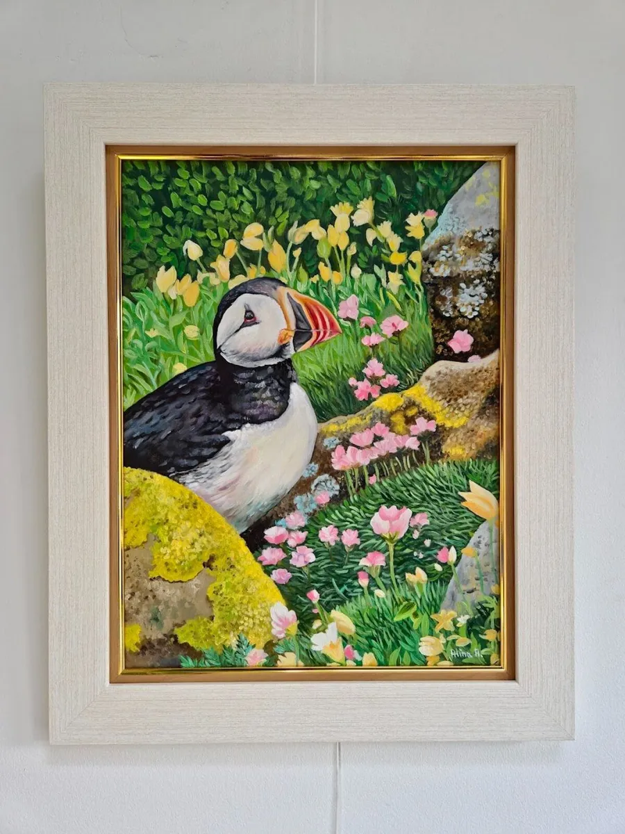 Puffin at Saltee Island'' | oil Painting | Framed - Image 3