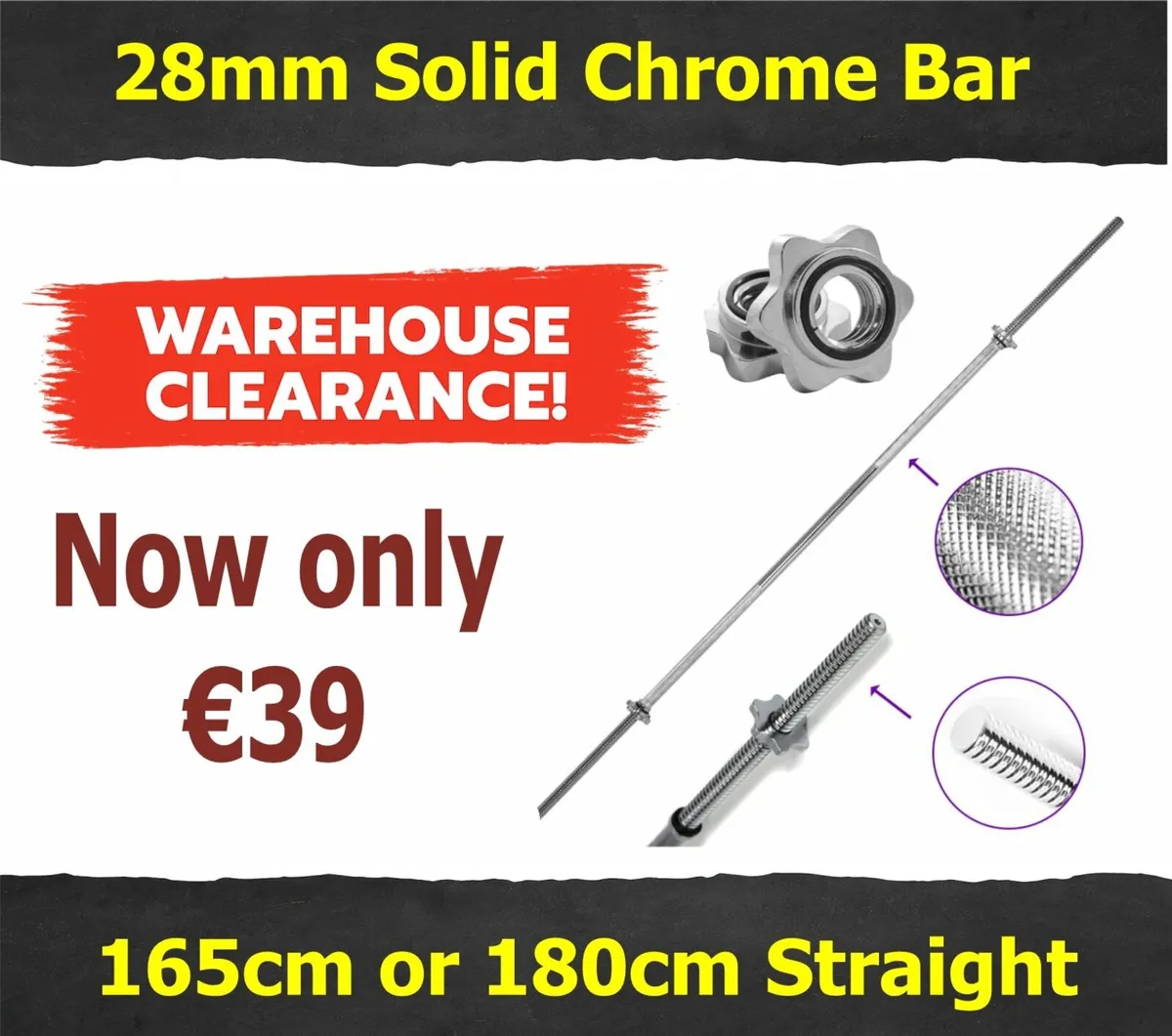28mm Solid gym barbells chrome, dumbbell handle - Image 2