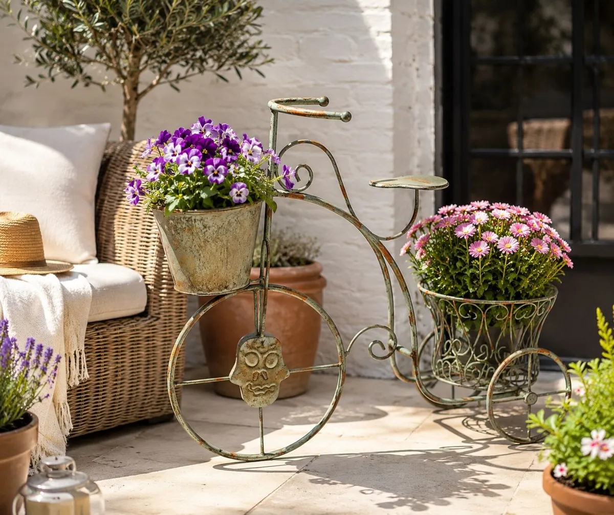 Vintage Bicycle Planter Retro Iron Garden Ornament - Image 1
