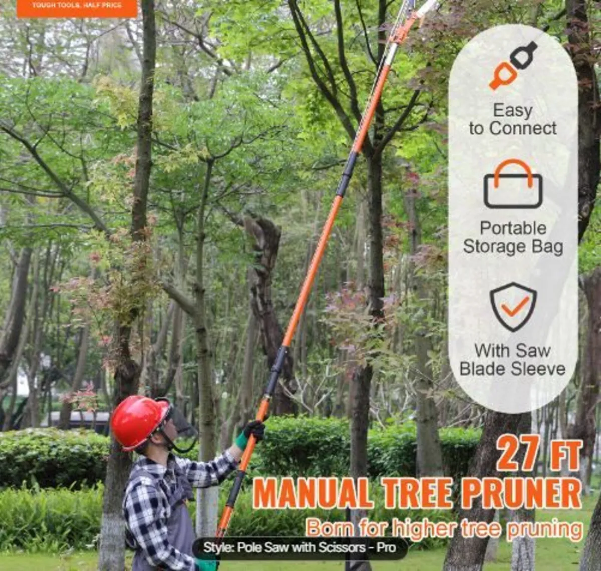 Manual Pole Saw, 2.2-8.2 m Extendable Tree - Image 2