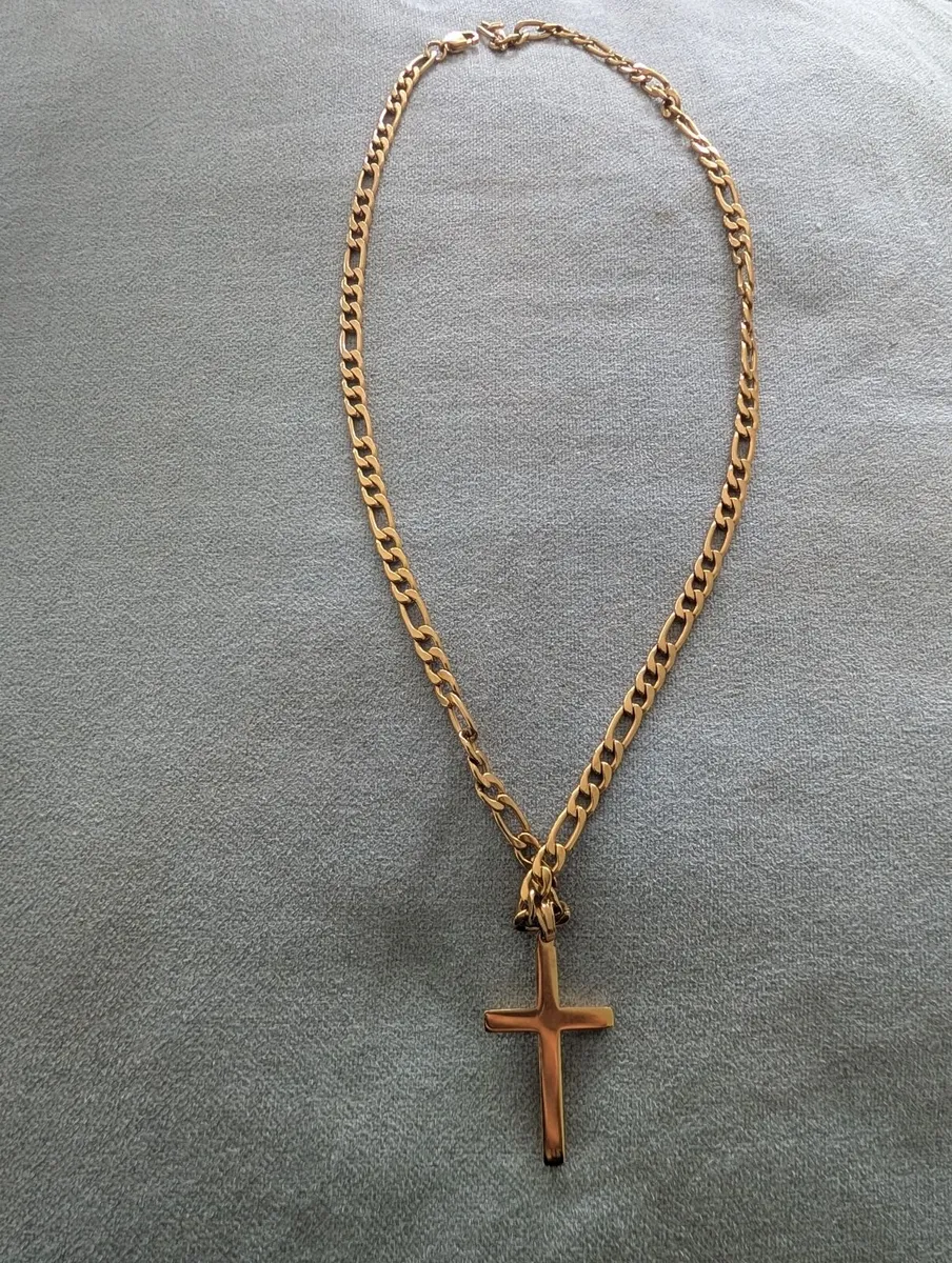 Adorato Jewelry24k Gold Cross Figaro 22 inch chain - Image 3