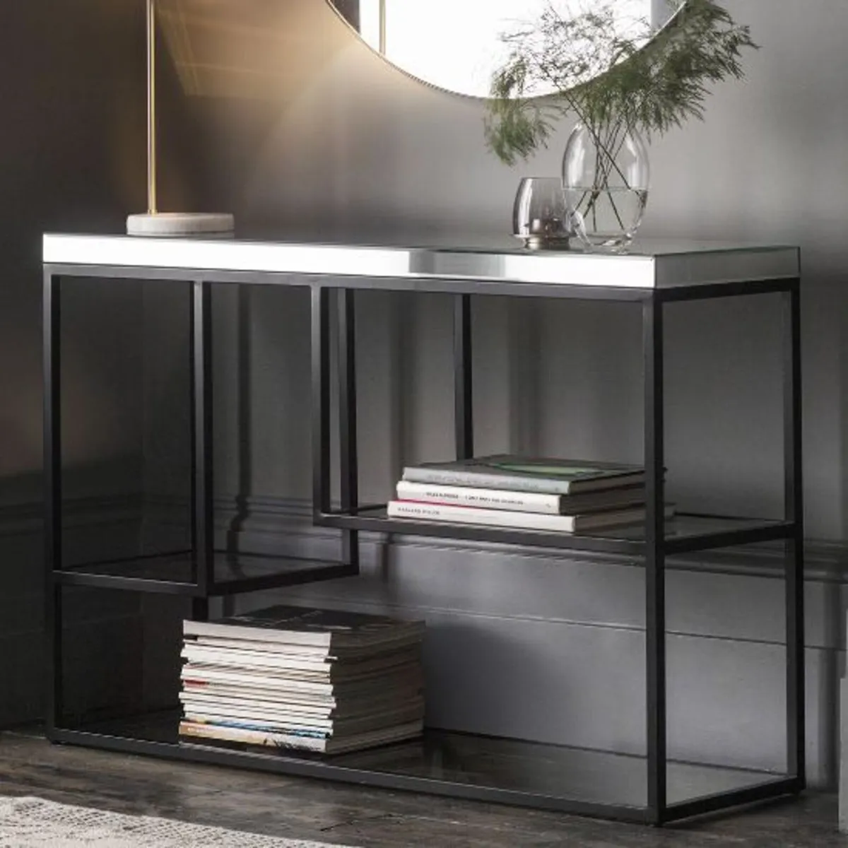 Mirror Console Table with Black Metal Frame - Image 1