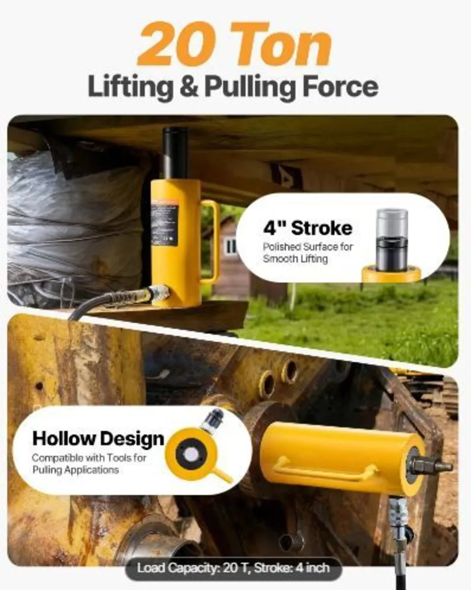 20T/44000LBS Hollow Hydraulic Cylinder Jack - Image 3