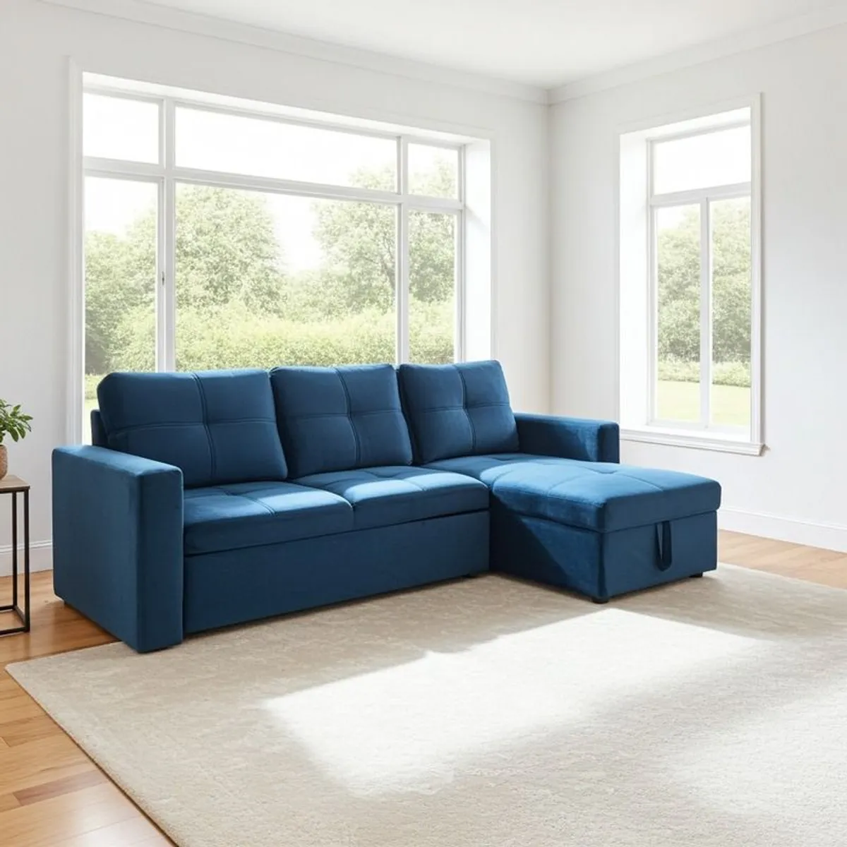 Amazing Blue Velvet corner sofa bed with storage - Image 1