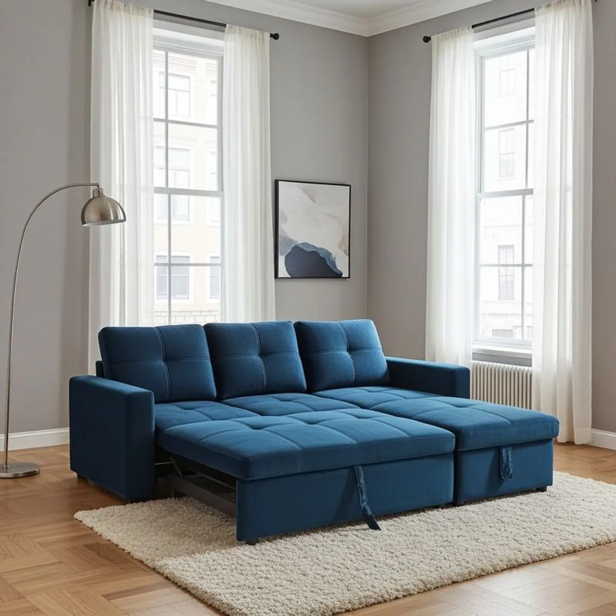 Amazing Blue Velvet corner sofa bed with storage - Image 2
