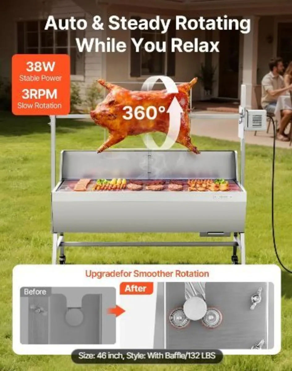 Rotisserie Grill, 38W BBQ Outdoor - Image 2