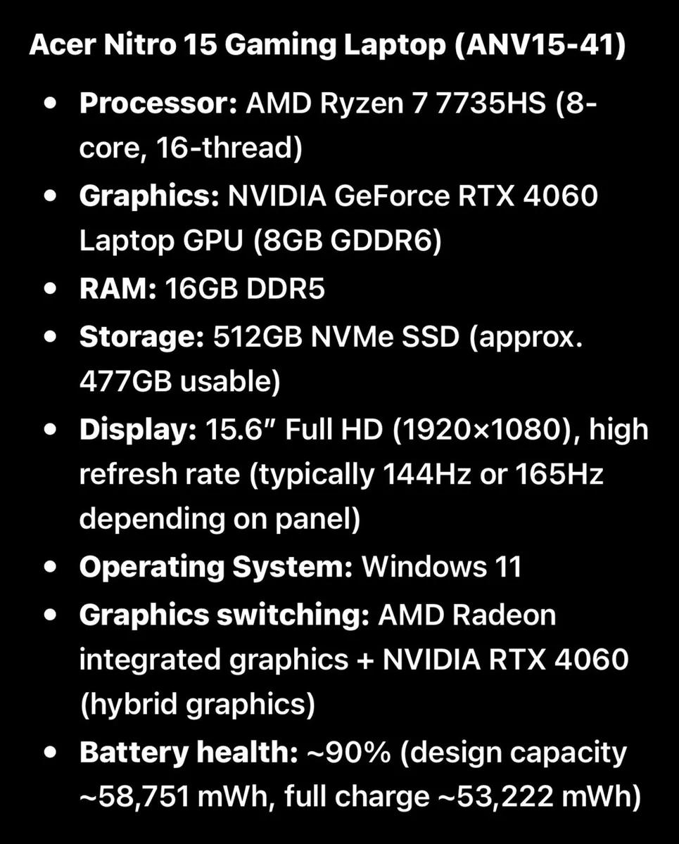 Acer Nitro 15 Gaming Laptop - Image 2