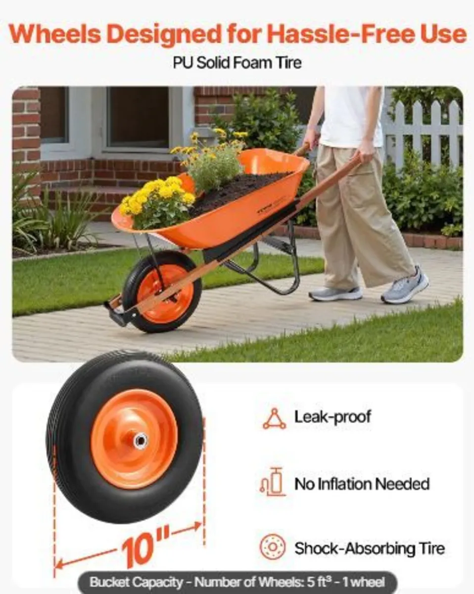 Wheelbarrow Cart, 5 Cu. Ft. Load & 330 lbs - Image 3